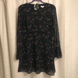 paisley bell sleeve keyhole dress